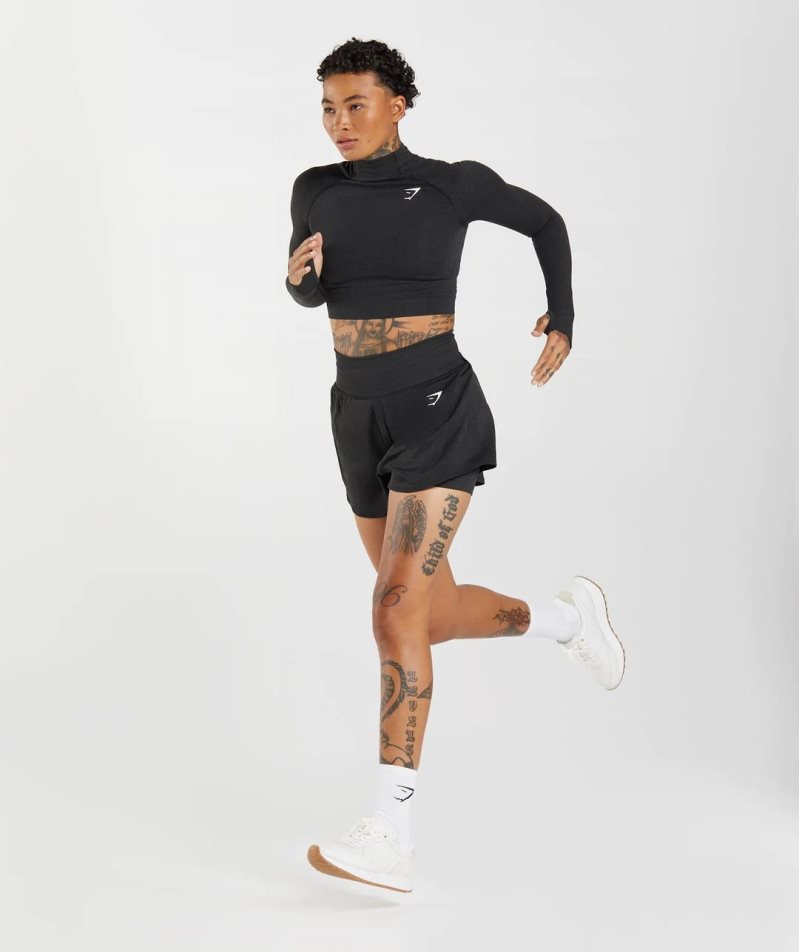 Women's Gymshark Vital Seamless 2.0 High Neck Midi Cropped Tops Black | CA A7ND63